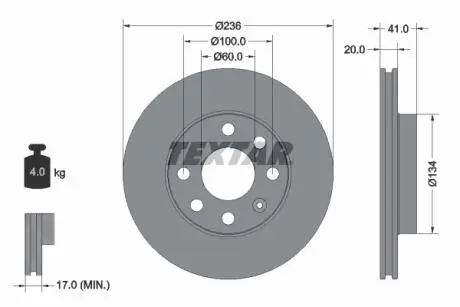 Диск тормозной (передний) Opel Astra F/Kadett E 91- (236x20) PRO TEXTAR 92029603