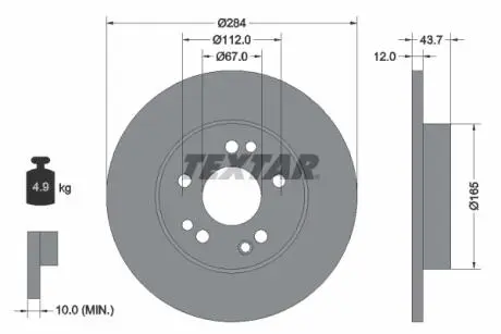 Диск тормозной (передний) MB E-class (W124) -97 (284x12) PRO TEXTAR 92031803