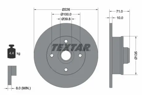 Диск тормозной (задний) VW Golf/Passat 83-02 (226x10) PRO TEXTAR 92041803