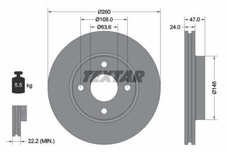 A_Диск гальмівний FORD Mondeo "F D=260mm "93-"02 TEXTAR 92063503 (фото 1)