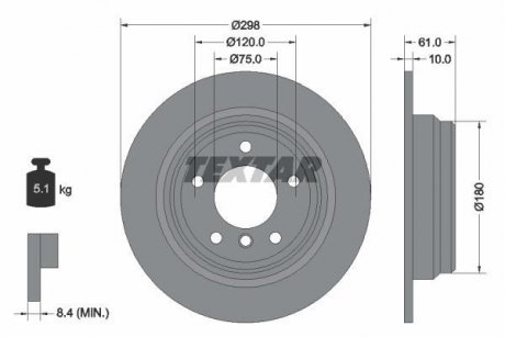 Диск тормозной BMW 5(E39) "R D=298mm "95-"04 TEXTAR 92076603