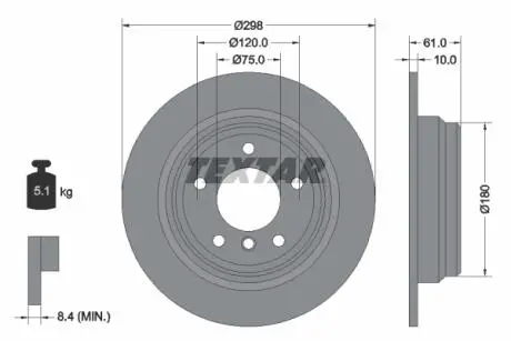 Диск тормозной BMW 5(E39) "R D=298mm "95-"04 TEXTAR 92076603