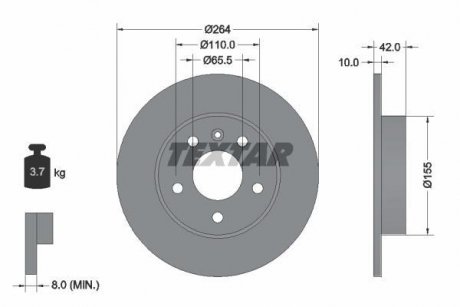 Диск тормозной (задний) Opel Combo 1.7 04- (264x10) PRO TEXTAR 92092103 (фото 1)