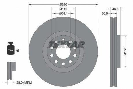 Диск тормозной (передний) Audi A4/A6 97-08 (320x30) PRO+ TEXTAR 92106705 (фото 1)