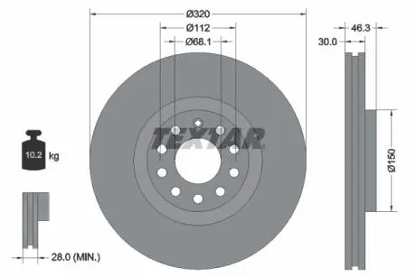 Диск гальмівний (передній) Audi A4/A6 97-08 (320x30) PRO+ TEXTAR 92106705