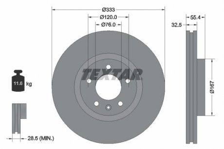 Диск гальмівний (передній) VW T5 03-09 (333x32.5) (R17) PRO+ TEXTAR 92121305 (фото 1)