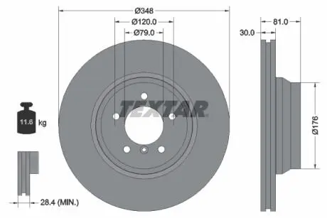 Диск тормозной (передний) BMW 7 (E65-E67) 01-09 (348x30) PRO+ TEXTAR 92122905