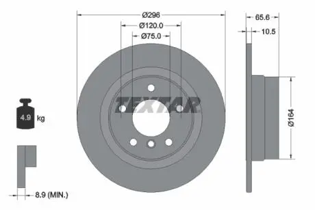 Диск тормозной (задний) BMW 1 (E81/E87)/3 (E90/E92) 05-13 (296x10.5) PRO TEXTAR 92133103