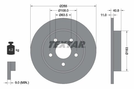 Диск тормозной (задний) Ford Focus/C-Max 04- (265x11) PRO TEXTAR 92133703