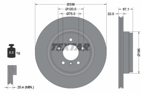 Диск тормозной (задний) BMW 3 (E90/E91/E92) 2.5-3.0/2.0d 04-11 (336x22) PRO+ TEXTAR 92137905 (фото 1)
