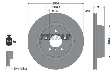 Диск тормозной (задний) BMW 3 (E90/E91/E92) 2.5-3.0/2.0d 04-11 (336x22) PRO+ TEXTAR 92137905