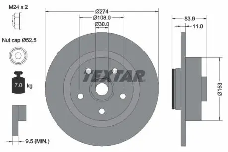 Диск тормозной (задний) Renault Laguna II/Scenic II (274x11) (+ABS) (с подшипником)) PRO TEXTAR 92142203