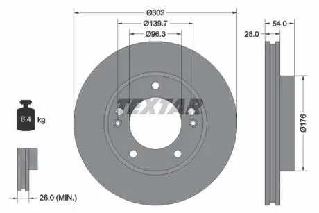 Диск гальмівний (передній) Kia Sorento 2.4-3.5V6/2.5 CRDI 02- (302x28) PRO TEXTAR 92147303