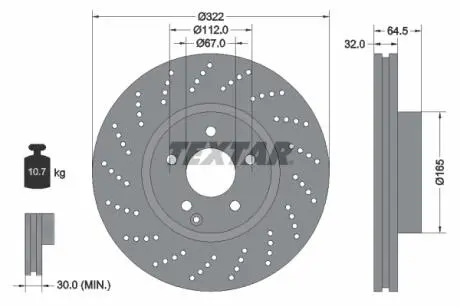 Диск гальмівний (передній) MB C-class (W204) 07-14/ E-class (W212) 09- (322x32) PRO TEXTAR 92163403