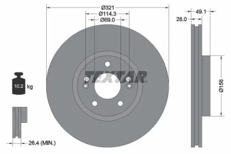 Диск гальмівний (передній) Hyundai Santa Fe 06-/Kia Sorento 09- (321x28) PRO TEXTAR 92166003 (фото 1)