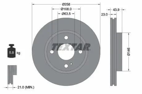 Диск гальмівний (передній) Ford Fiesta 08- (258x23) PRO (замінено на 92176005) TEXTAR 92176003 (фото 1)