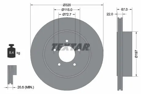 Диск тормозной CHRYSLER 300C 04- TEXTAR 92177205