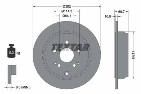 Диск гальмівний (задній) Honda CR-V IV 12-16 (302x10) PRO TEXTAR 92227203