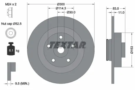 Тормозной диск с подшипником задн. RENAULT LAGUNA, LATITUDE, TWINGO III, TWIZY 0.9-Electric 09.08- TEXTAR 92233100 (фото 1)