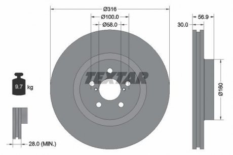Диск тормозной (передний) Subaru Forester/Legacy/Outback 03- (316x30) PRO TEXTAR 92236503 (фото 1)