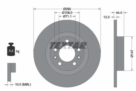 Диск тормозной (задний) Peugeot 508 10-18 (290x12) PRO TEXTAR 92238003