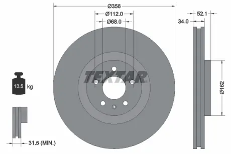Диск тормозной передн. AUDI A5, A6 ALLROAD C7, A6 ALLROAD C8, A6 C7, A6 C8, A7, A8 D3, A8 D4, Q5 PEUGEOT 1007 PORSCHE MACAN 1.4-6.3 04.05- TEXTAR 92238203 (фото 1)