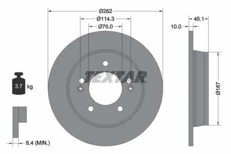 Диск тормозной (задний) Kia Ceed/Cerato/Soul/Hyundai i30/Elantra 12- (262x10) PRO TEXTAR 92240003