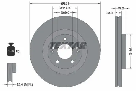 Диск тормозной (передний) Hyundai Santa Fe 06-/Kia Sorento 09- (321x28) PRO TEXTAR 92242903 (фото 1)
