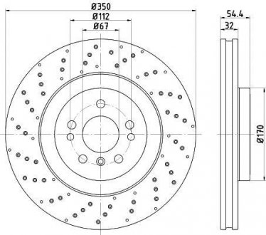 Диск гальмівний (передній) MB M-class (W166) 11-15/GLE (W166) 15-19 (350x32) (з отворами) (вент.) PRO+ TEXTAR 92254405 (фото 1)