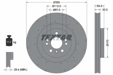 Диск тормозной (передний) MB M-class (W166) 11-15/GLE (W166) 15-19 (350x32) (с отверстиями) (вент.) PRO+ TEXTAR 92254405