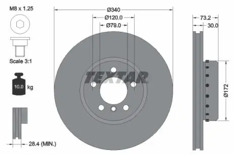 Диск тормозной (передний) BMW 1 (F20/F21)/ 3 (F30/F31)/ 4 (F36) 11- (340x30) PRO+ TEXTAR 92264925