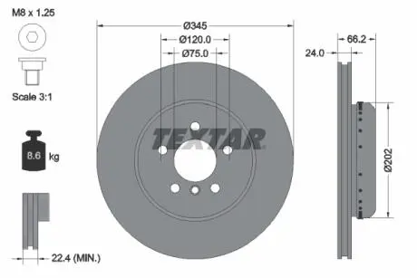 Диск тормозной (задний) BMW 3 (F30/F80/F34)/4 (F36/F33/F83) 11-(345x24) PRO+ TEXTAR 92265625