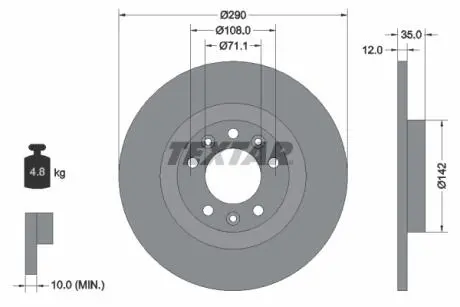 Диск тормозной (задний) Citroen Jumpy/Peugeot Expert 16- (290x12) PRO TEXTAR 92267303