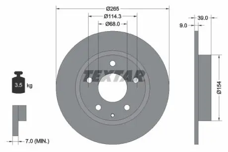 Диск тормозной (задний) Mazda 3 13-/CX-3 15- (265x9) PRO TEXTAR 92267703