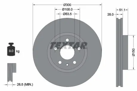 Диск тормозной (передний) Ford Mondeo V 13- (300x28) PRO TEXTAR 92268603