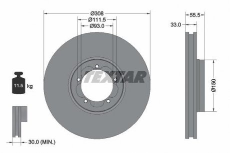 Диск тормозной (передний) Ford Transit 13-(RWD) (308х33) PRO TEXTAR 92273003