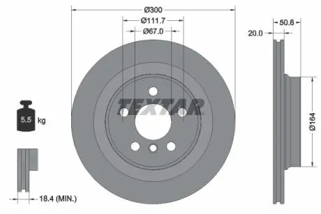 Диск тормозной (задний) BMW 1 (F40)/2 (F45)/X1 (F48) 13-(300x20) PRO TEXTAR 92274503
