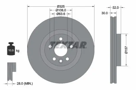 Диск тормозной (передний) Land Rover Discovery Sport/Range Rover Evoque 2.0/2.2D 11- (325x30) PRO TEXTAR 92278603 (фото 1)