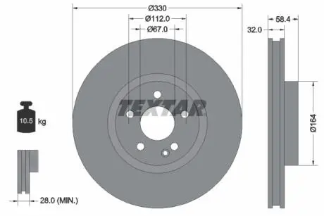 Диск тормозной (передний) MB Vito (W447) 14-(330x32) (заменено на 92279405) TEXTAR 92279403