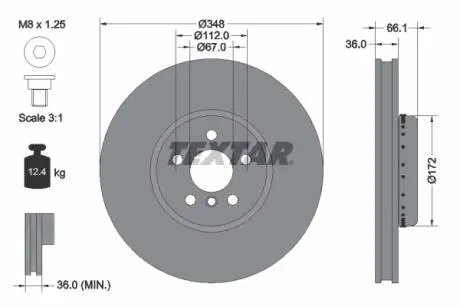 Диск гальмівний (передній) BMW 5 (G30/F90)/7 (G11/G12) 15- (348x36) (L) PRO+ TEXTAR 92288825