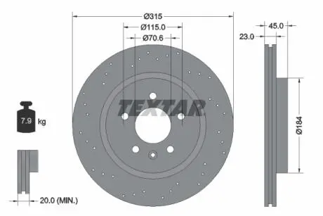 Диск тормознойTYL OPEL ASTRA J 12- GTC TEXTAR 92290003