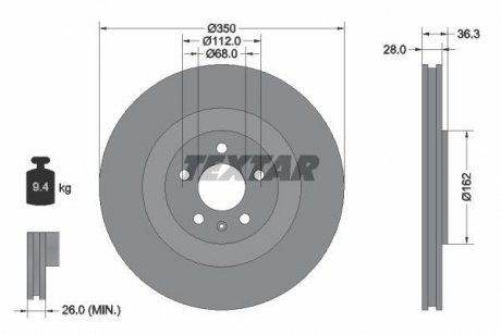 Диск тормозной (задний) Audi A6/A7/A8/Q7/Q8 15- (350x28) PRO+ TEXTAR 92290405 (фото 1)