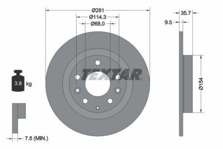Диск тормозной (задний) Mazda CX-3 1.5 D/ 2.0 16V 15- (281x9.5) PRO TEXTAR 92293703 (фото 1)