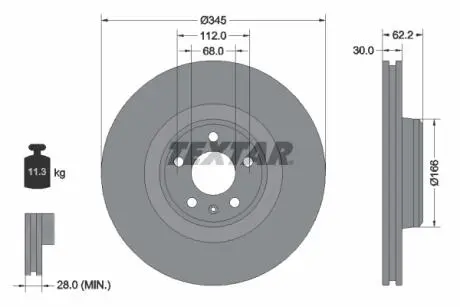 Диск гальмівний передн Лів/Прав AUDI A6 ALLROAD C7 3.0/3.0D 01.12-09.18 TEXTAR 92294305