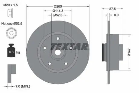 Диск гальмівний (задній) Renault Megane IV 15-(260x8) (+ ABS) PRO TEXTAR 92295203