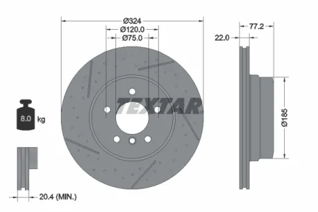 Диск гальмівний задн Лів/Прав BMW 1 (E82), 1 (E88) 2.0D/3.0 10.07-12.13 TEXTAR 92295505