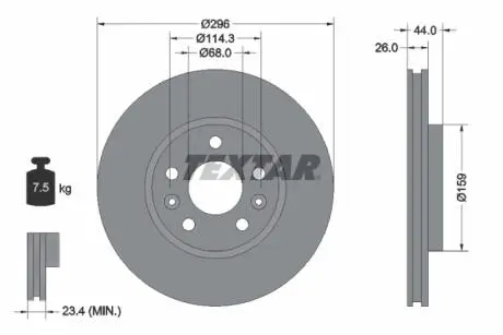 Диск тормозной (передний) Renault Kangoo/Megane 15-/Nissan Qashqai 21- (296x26) PRO TEXTAR 92300703