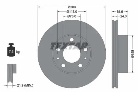 Диск тормозной (передний) Citroen Jumper/Fiat Ducato/Peugeot Boxer 1.4t 94- (280x24) TEXTAR 92305203