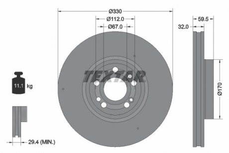 Диск тормозной (передний) MB GLE (V167) 18- (330x32) PRO+ TEXTAR 92307105