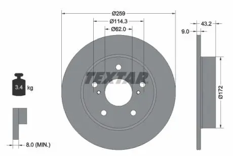 Диск гальмівний задн Лів/Прав SUZUKI SWIFT IV 1.2/1.4/1.6 10.10- TEXTAR 92308303